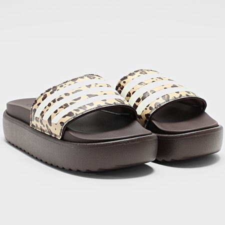 Adidas Sportswear - Claquettes Femme Adilette Platform JR9234 Marron Léopard