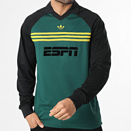 Adidas Originals - Sweat Crewneck Col V Chest Stripes ESPN KE3315 Vert Noir Jaune