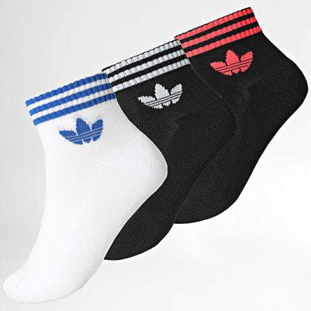 Adidas Originals - Lot De 3 Paires De Chaussettes 3 Stripes Ankle KD8258 Blanc Noir Bleu Roi Rouge Gris