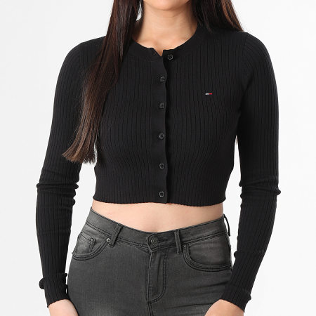 Tommy Jeans - Cardigan Boutonné Crop Femme Rib 2023 Noir
