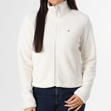 Tommy Jeans - Veste Polaire Zippée Femme Flag 1926 Beige Clair