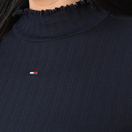 Tommy Jeans - Tee Shirt Manches Longues Rib Slim Femme Lettuce Edge 2461 Bleu Marine