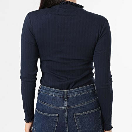 Tommy Jeans - Tee Shirt Manches Longues Rib Slim Femme Lettuce Edge 2461 Bleu Marine