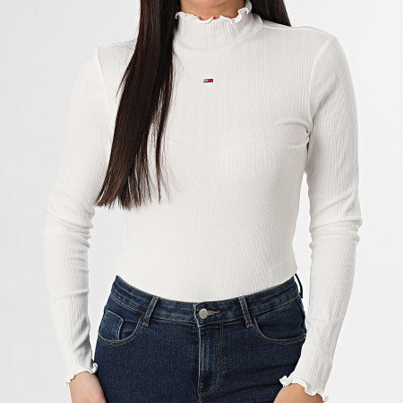 Tommy Jeans - Tee Shirt Manches Longues Rib Slim Femme Lettuce Edge 2461 Beige Clair