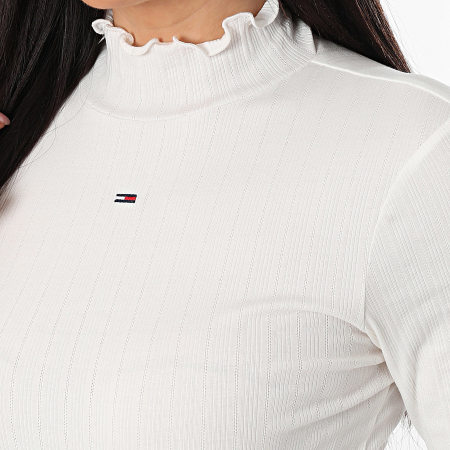 Tommy Jeans - Tee Shirt Manches Longues Rib Slim Femme Lettuce Edge 2461 Beige Clair