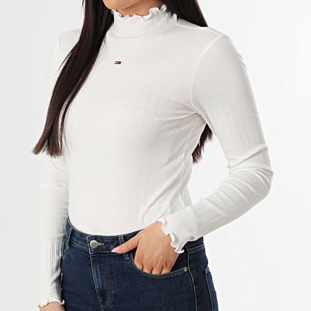 Tommy Jeans - Tee Shirt Manches Longues Rib Slim Femme Lettuce Edge 2461 Beige Clair