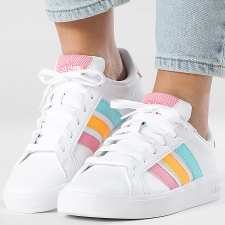 Adidas Performance - Zapatillas Mujer Grand Court 3.0 J KI6502 Footwear White Lucid Tangerine Bliss Pink
