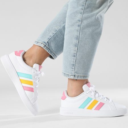 Adidas Performance - Zapatillas Mujer Grand Court 3.0 J KI6502 Footwear White Lucid Tangerine Bliss Pink