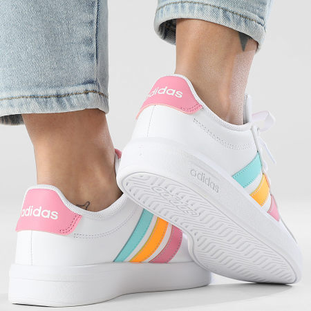 Adidas Performance - Zapatillas Mujer Grand Court 3.0 J KI6502 Footwear White Lucid Tangerine Bliss Pink