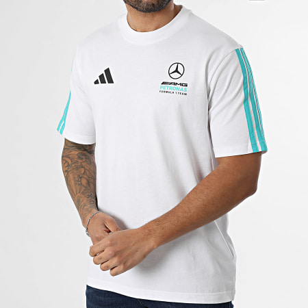 Adidas Sportswear - Tee Shirt DNA AMG Mercedes KE8162 Blanc Bleu Turquoise