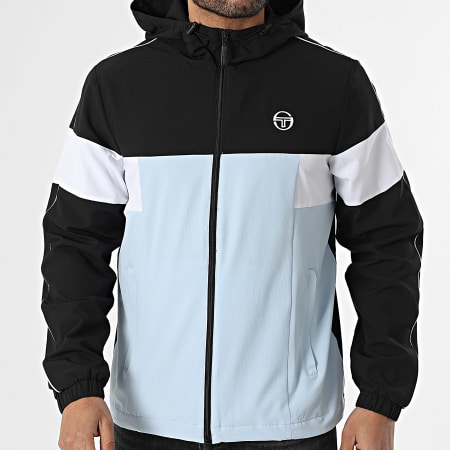 Sergio Tacchini - Giacca Cappuccio Zip Caspio 41432 Blu Chiaro Nero Bianco