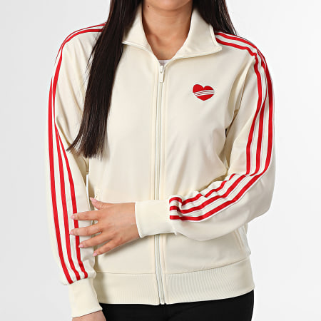 Adidas Originals - Veste Zippée A Bandes Femme Loose KQ8075 Beige Rouge