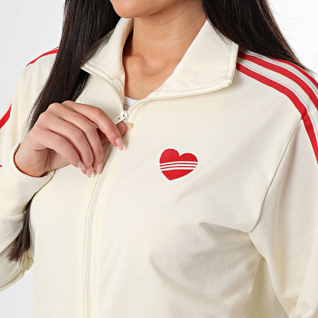 Adidas Originals - Veste Zippée A Bandes Femme Loose KQ8075 Beige Rouge