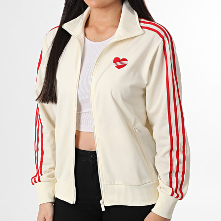 Adidas Originals - Veste Zippée A Bandes Femme Loose KQ8075 Beige Rouge