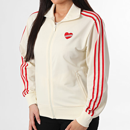 Adidas Originals - Veste Zippée A Bandes Femme Loose KQ8075 Beige Rouge