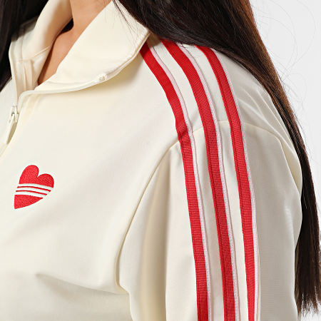 Adidas Originals - Veste Zippée A Bandes Femme Loose KQ8075 Beige Rouge