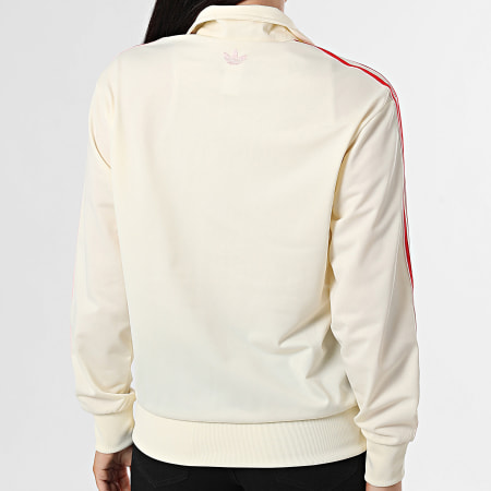 Adidas Originals - Veste Zippée A Bandes Femme Loose KQ8075 Beige Rouge
