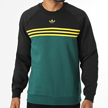 Adidas Originals - Sudadera Crewneck Chest Stripes KE3310 Negro Verde Amarillo