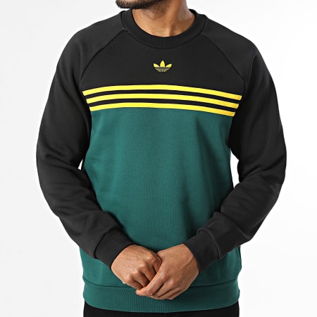 Adidas Originals - Sudadera Crewneck Chest Stripes KE3310 Negro Verde Amarillo