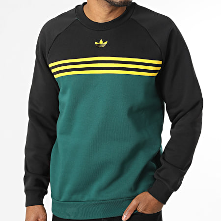 Adidas Originals - Sudadera Crewneck Chest Stripes KE3310 Negro Verde Amarillo