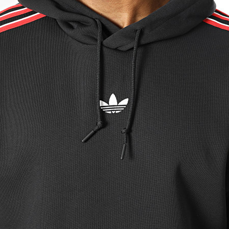 Adidas Originals - Sudadera con capucha a rayas HD KE3449 Negro Blanco Rojo