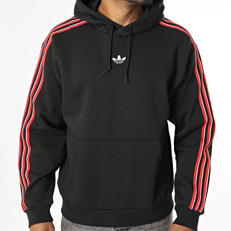 Adidas Originals - Sudadera con capucha a rayas HD KE3449 Negro Blanco Rojo