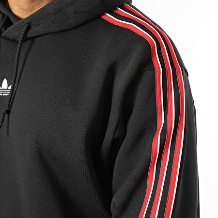 Adidas Originals - Sudadera con capucha a rayas HD KE3449 Negro Blanco Rojo