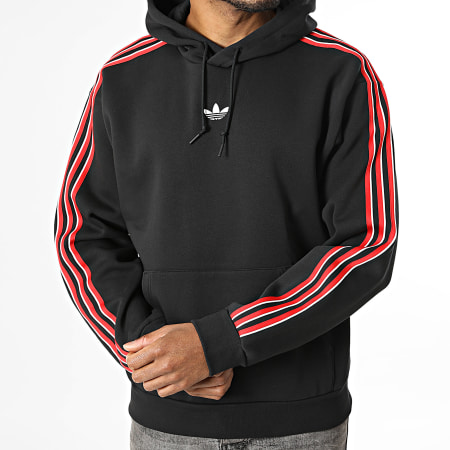 Adidas Originals - Sudadera con capucha a rayas HD KE3449 Negro Blanco Rojo