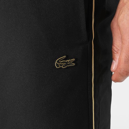 Lacoste - Pantalon Jogging Logo Crocodile Noir Doré Exclusivité LaBoutiqueOfficielle