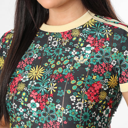 Adidas Originals - Tee Shirt A Bandes Femme 3 Stripes KD5560 Noir Jaune Vert Rouge Blanc Floral