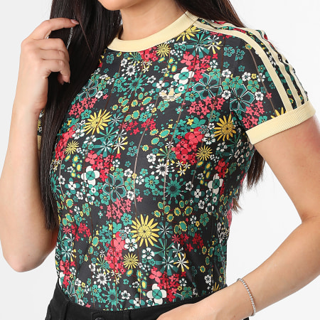 Adidas Originals - Tee Shirt A Bandes Femme 3 Stripes KD5560 Noir Jaune Vert Rouge Blanc Floral