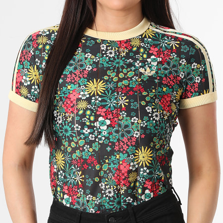 Adidas Originals - Tee Shirt A Bandes Femme 3 Stripes KD5560 Noir Jaune Vert Rouge Blanc Floral