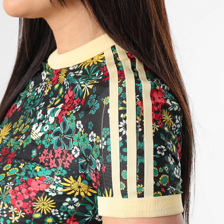 Adidas Originals - Tee Shirt A Bandes Femme 3 Stripes KD5560 Noir Jaune Vert Rouge Blanc Floral