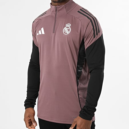 Adidas Sportswear - Tee Shirt Manches Longues Col Zippé Real Madrid JZ9015 Violet Noir