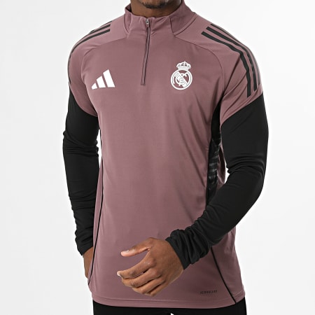 Adidas Sportswear - Tee Shirt Manches Longues Col Zippé Real Madrid JZ9015 Violet Noir