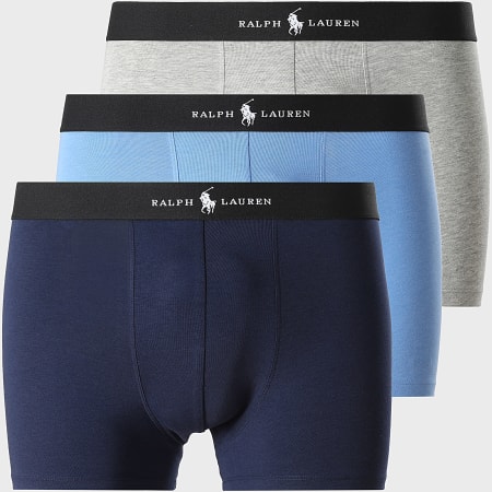 Polo Ralph Lauren - Lot De 3 Boxers Bleu Marine Bleu Clair Gris Chiné