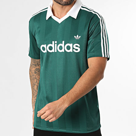 Adidas Originals - Maillot Col V A Bandes Jersey KE3582 Vert Blanc