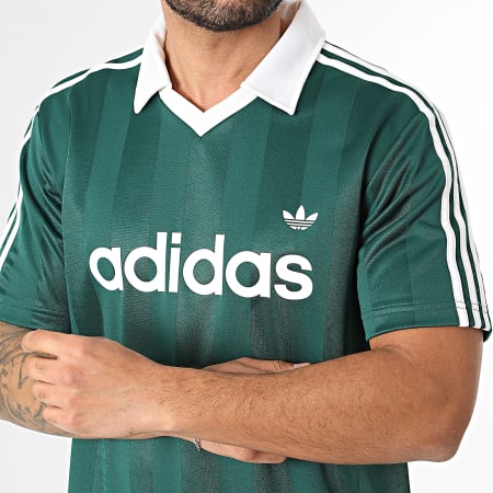 Adidas Originals - Maillot Col V A Bandes Jersey KE3582 Vert Blanc