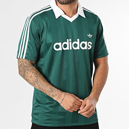 Adidas Originals - Maillot Col V A Bandes Jersey KE3582 Vert Blanc