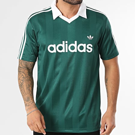 Adidas Originals - Maillot Col V A Bandes Jersey KE3582 Vert Blanc