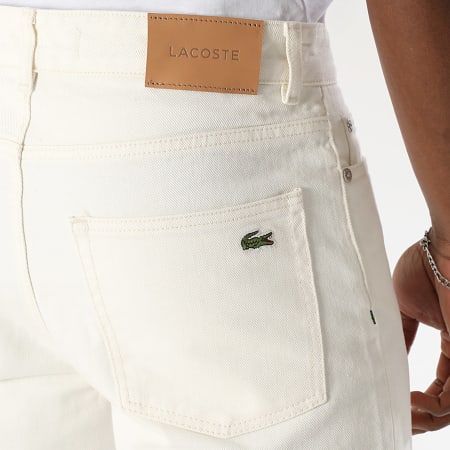Lacoste - Short Jean Straight Fit Logo Brodé Crocodile Beige Clair