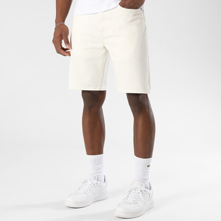 Lacoste - Short Jean Straight Fit Logo Brodé Crocodile Beige Clair