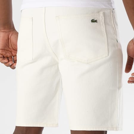 Lacoste - Short Jean Straight Fit Logo Brodé Crocodile Beige Clair