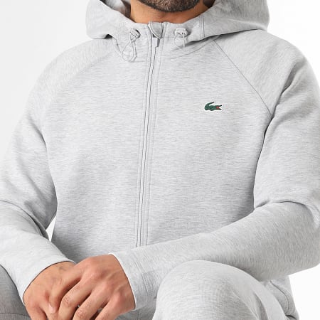Lacoste - Veste Zippée Capuche Logo Crocodile Gris Chiné