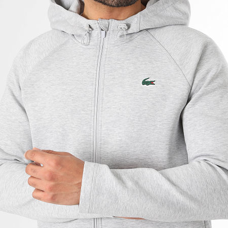 Lacoste - Veste Zippée Capuche Logo Crocodile Gris Chiné