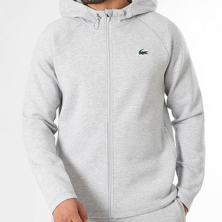 Lacoste - Veste Zippée Capuche Logo Crocodile Gris Chiné