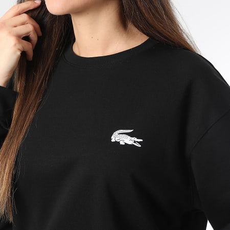 Lacoste - Tee Shirt Manches Longues Femme Logo Crocodile Imprimé Noir