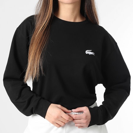 Lacoste - Tee Shirt Manches Longues Femme Logo Crocodile Imprimé Noir
