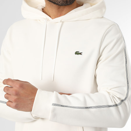 Lacoste - Sweat Capuche A Bandes Logo Brodé Crocodile Beige Clair