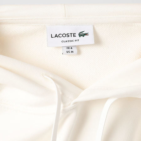 Lacoste - Sweat Capuche A Bandes Logo Brodé Crocodile Beige Clair